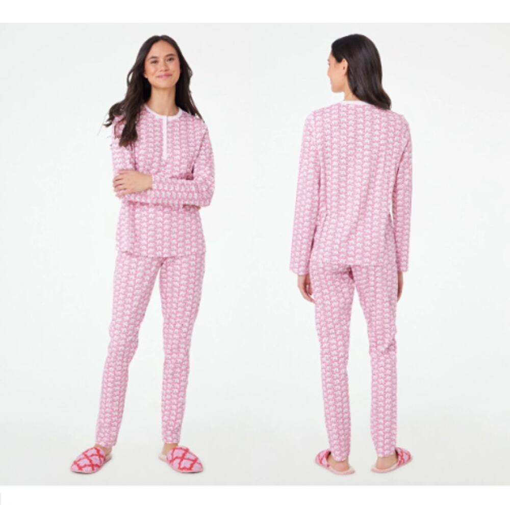 Roller Rabbit Hathi/Elephant Long-Sleeve/Pants Pajama Set in Pink Women's Small